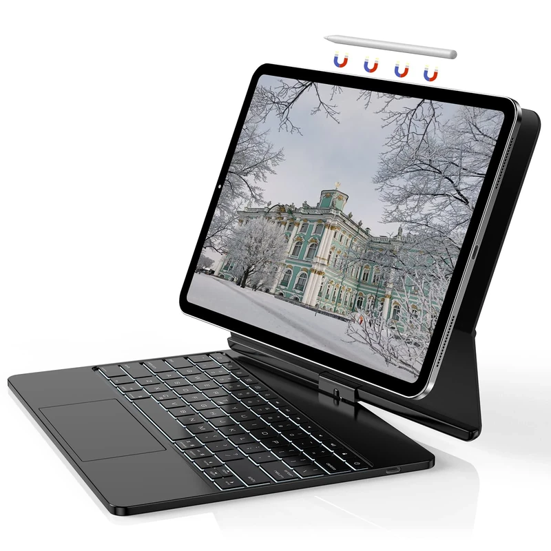 FOGARI iPad Pro 12.9 Keyboard Case - Magic Keyboard Case for iPad Pro 12.9 6th/5th/4th/3rd Generation - UK Layout Rainbow Color Backlit Touchpad Keyboard - 360°Rotation - Black