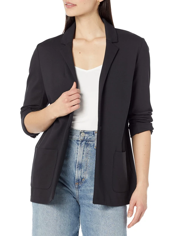 Amazon Essentials Women's Relaxed-Fit Soft Ponte Blazer, Black, 3XL Plus