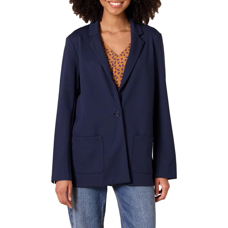 Amazon Essentials Women's Relaxed-Fit Soft Ponte Blazer, Navy, M