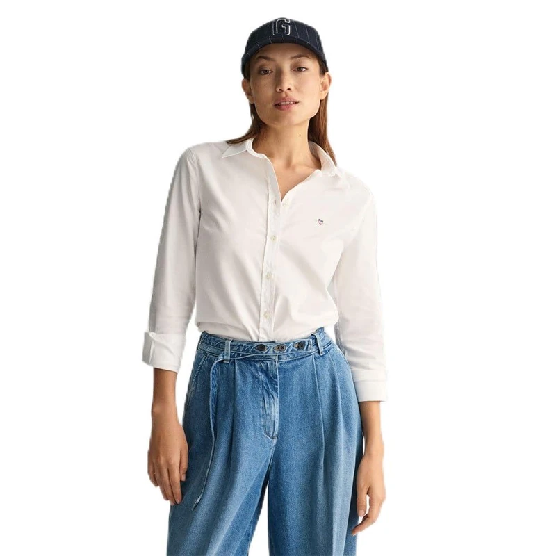 GANT Women's Slim Stretch Oxford Shirt Classic Blouse Slim Fit, White, 18