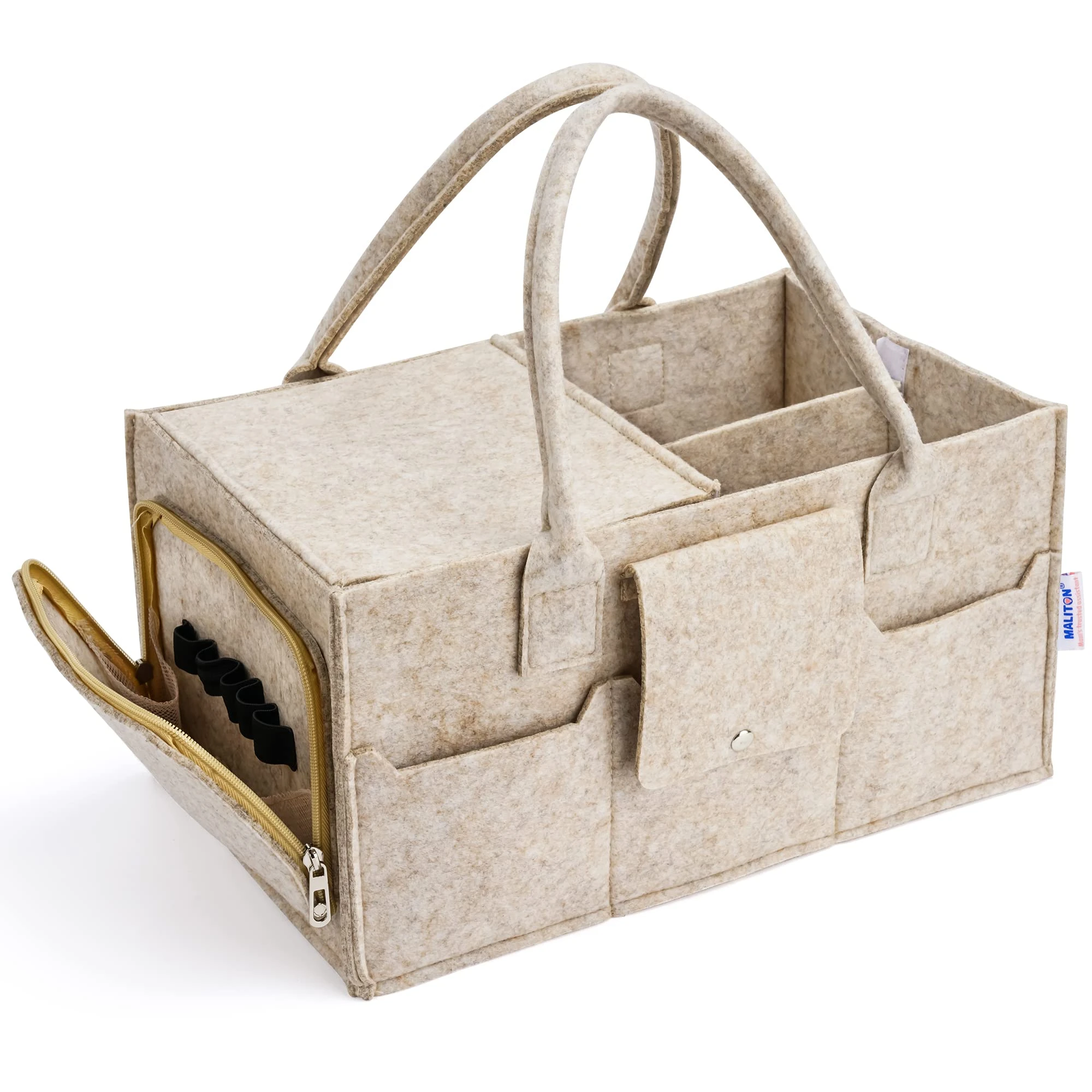 Maliton Nappy Caddy, Baby Essentials for Newborn Diaper Caddy with Lid, Sturdy Portable Washable with Detachable Compartments. Baby Shower Gifts for Mum, Nappy Organiser, Brown