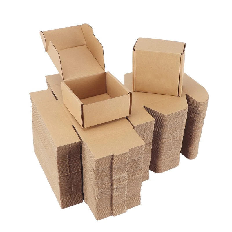 PHAREGE 4x4x2 inch Shipping Boxes 100 Pack, Brown Cardboard Gift Boxes with Lids for Wrapping Giving Women Men Presents, Small Corrugated Mailer Boxes for Packaging Mailing Small Business