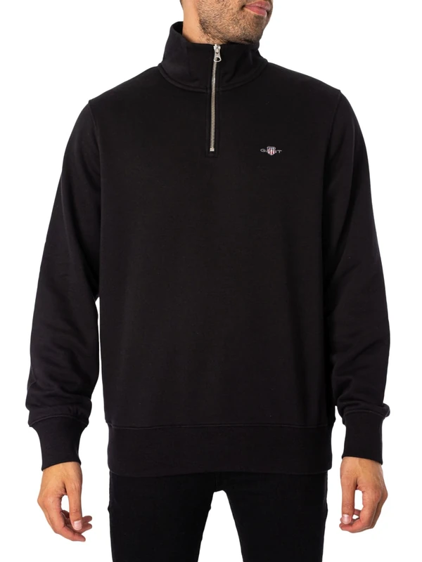 GANT Men's REG Shield Half Zip Sweatshirt, Black, Standard, black, XXXXL