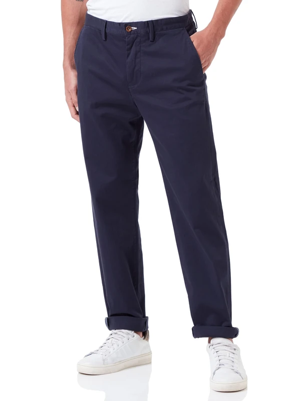 Gant Men's Classic Trousers Regular Twill Chinos, Navy, 33 W/32 L