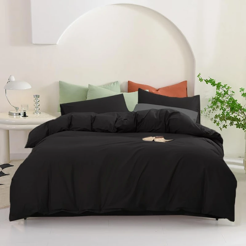Pureant Black Comforter Cal King Men Dark Color Bedding Solid Black Quilt