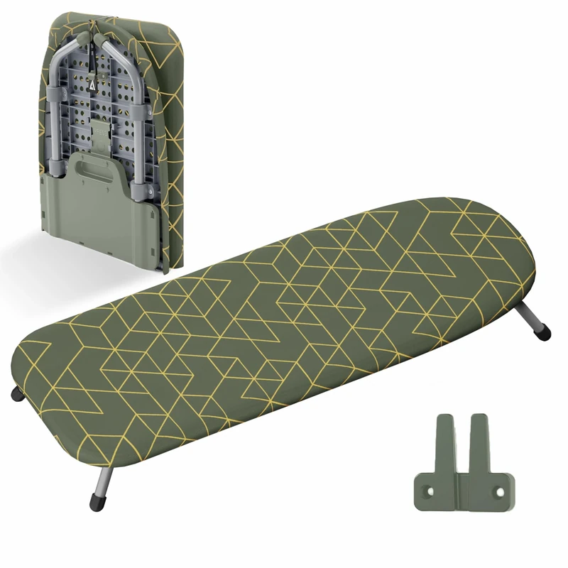 Xabitat Table Top Ironing Board with Wall Mount | D-Crease | Portable Space Saving Mini Laundry Room Iron Board | Foldable Small Ironing Board | Green