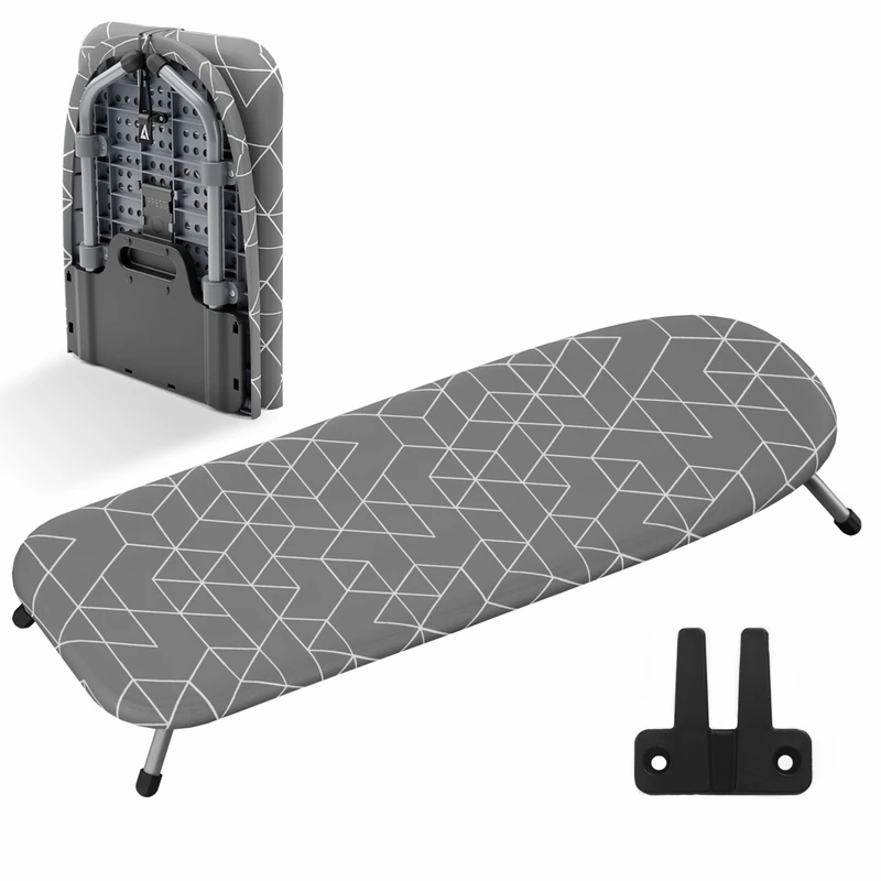 Xabitat Table Top Ironing Board with Wall Mount | D-Crease | Portable Space Saving Mini Laundry Room Iron Board | Foldable Small Ironing Board | Grey