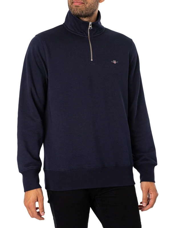 GANT Mens Half Zip Sweatshirt - Evening 433 - XL
