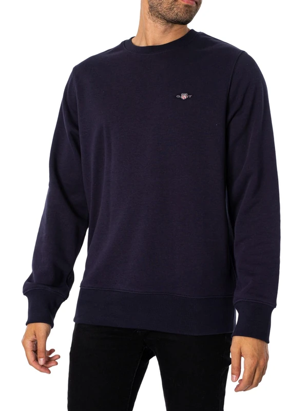 GANT Men's Reg Shield C-Neck Sweatshirt, Evening Blue, XXS