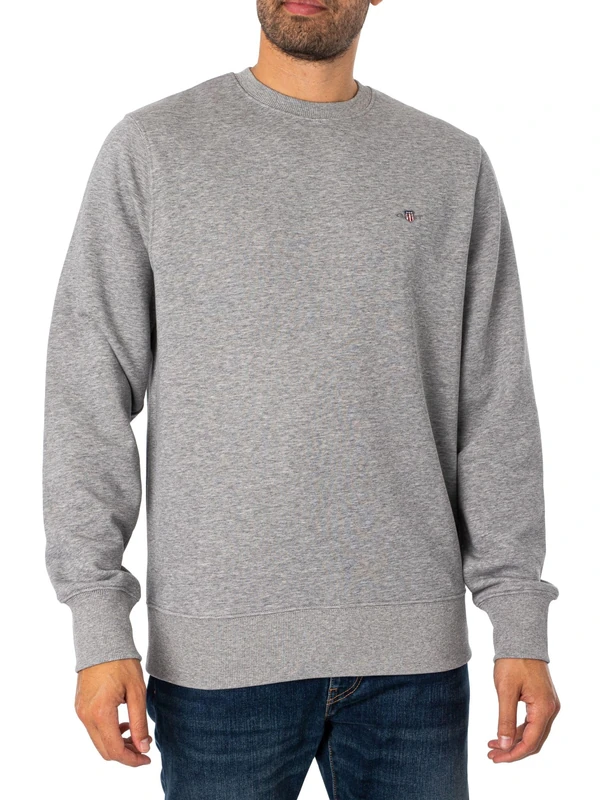 GANT Mens Shield Crew Neck Sweatshirt - Grey - XL - Image 1