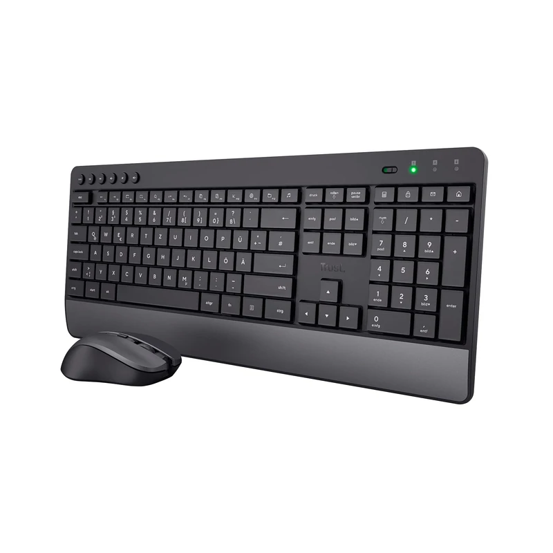 Trust Trezo Wireless Keyboard Mouse Set, Qwertz Layout, Sustainable Design, Wireless with Wireless Mouse, Quiet and Ergonomic Combo, 48 Months Battery Life, PC, Laptop, Black, 2.4 GHz