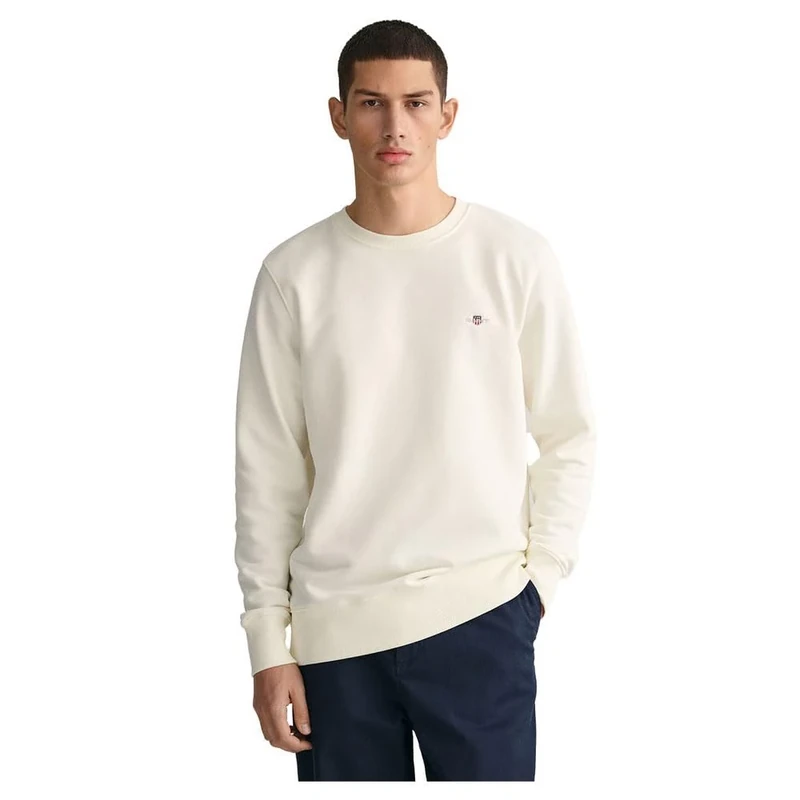 GANT Men's REG Shield C-Neck Sweatshirt, Eggshell, Standard, Eggshell, L