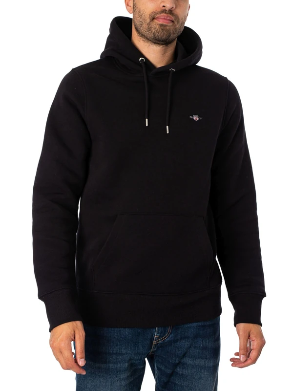 GANT Men's Regular Pullover Hoodie, Black, XXL