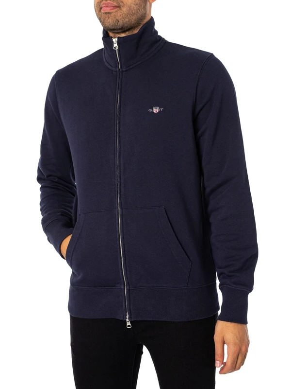 GANT Men's REG Shield Full Zip Sweatshirt, Evening Blue, Standard, Evening Blue, XL