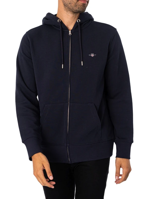 GANT Men's REG Shield Full Zip Hoodie, Evening Blue, Standard, Evening Blue, XS