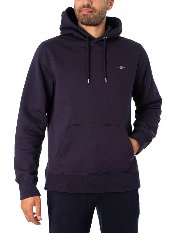GANT Men's REG Shield Hoodie Evening Blue Standard, Evening Blue, XXXXL