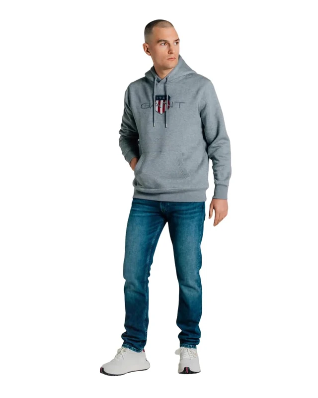 GANT Men's REG Archive Shield Hoodie, Grey Melange, Standard, grey melange, XS
