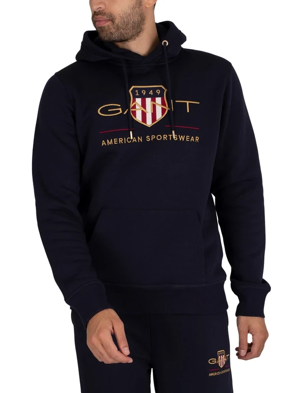 GANT Men's Archive Shield Hoodie, Evening Blue, XXS