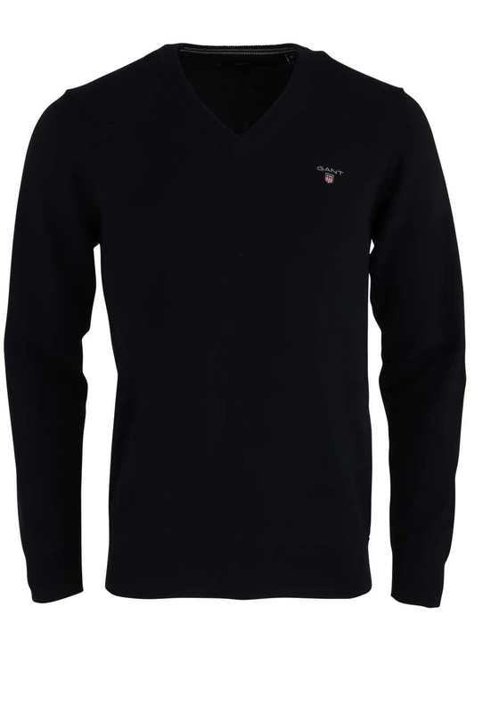 GANT Men's Classic Cotton V-Neck Pullover, Black, X-Small