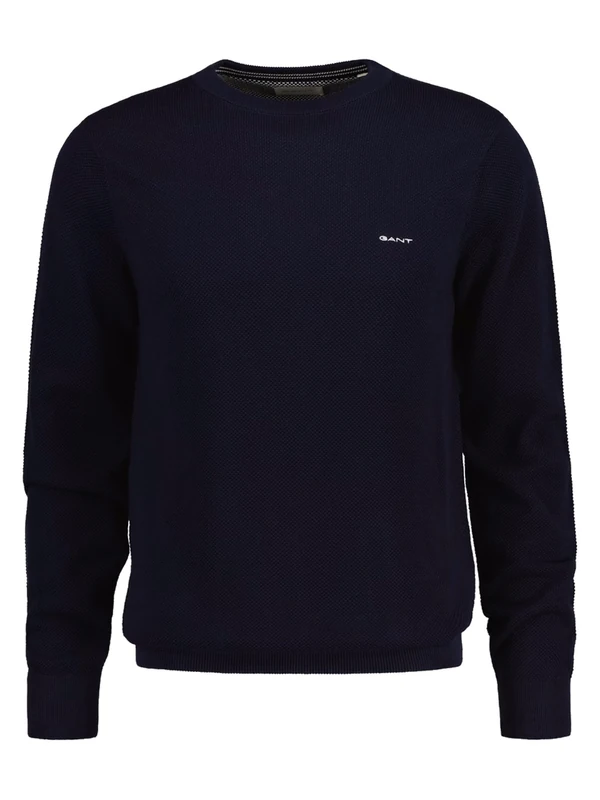 GANT Men's Cotton Pique C-neck Pullover Sweater , Evening Blue,5XL