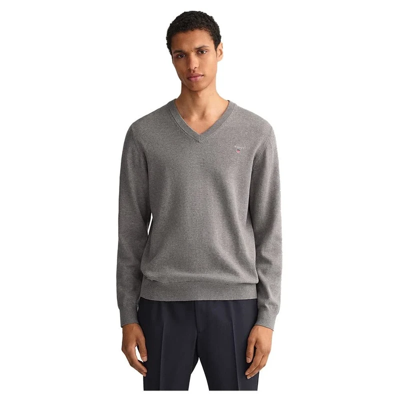 GANT Men's Classic Cotton V-Neck Pullover, Dark Grey Blend, XXXL