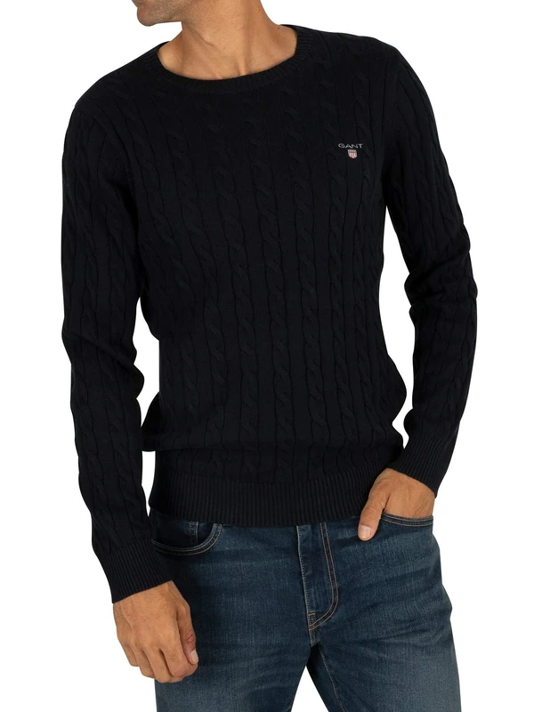 GANT Mens Cable C Neck Evening Blue Sweater Evening Blue XL