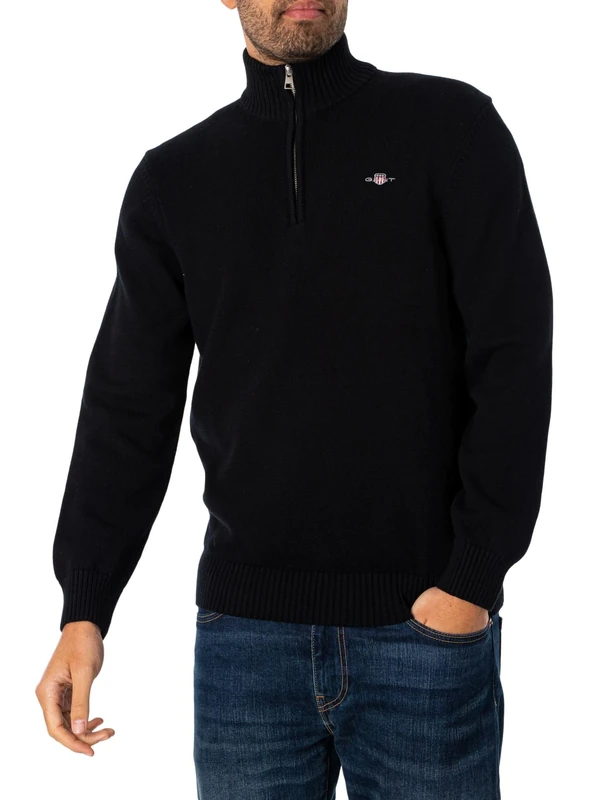 GANT Mens Cotton Half Zip Cream Sweater Black S