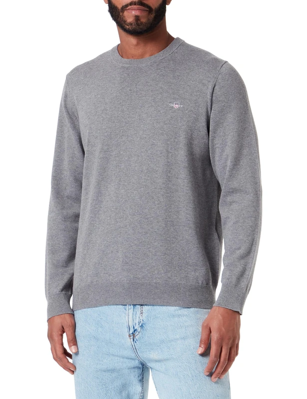 GANT Mens Cotton Crew Neck Sweater - Grey Melange092 - XXL