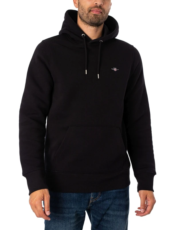 GANT Men's Reg Shield Hoodie, black, XS