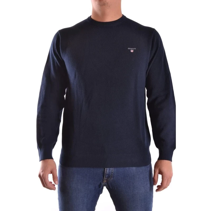 GANT Men's Cotton Pique C-Neck Pullover, Evening Blue, L
