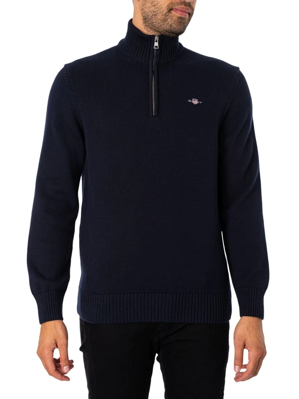 GANT Mens Cotton Half Zip Cream Sweater Navy XL