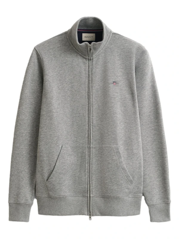 GANT Men's REG Shield Full Zip Sweatshirt, Grey Melange, Standard, grey melange, XS