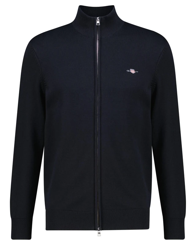 GANT Men's Casual Cotton Zip Cardigan, Black, XL