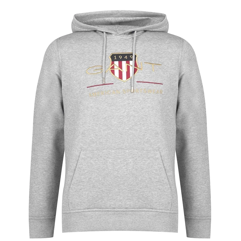 GANT Men's REG Archive Shield Hoodie, Grey Melange, Standard, grey melange, L