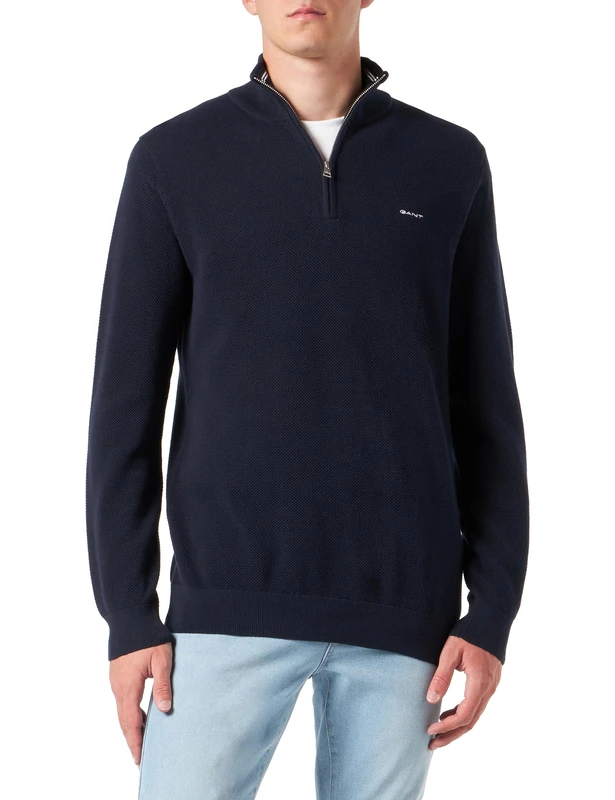 GANT Men's Cotton Pique Half-Zip Pullover, Evening Blue, Standard, Evening Blue, 4XL