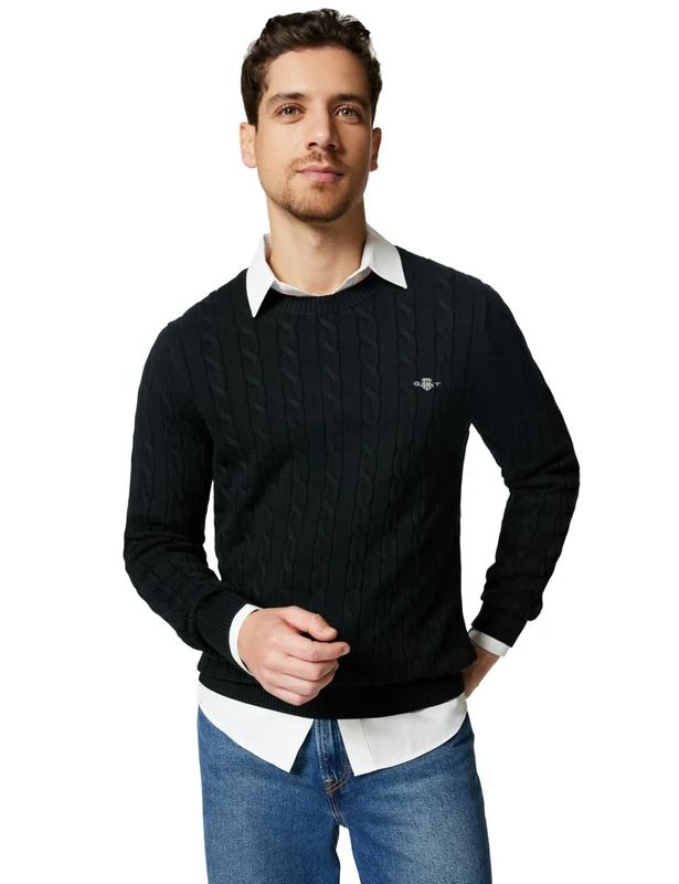 GANT Men's 8050601-5-XXXL Cotton Cable C-Neck, Black, XXXL