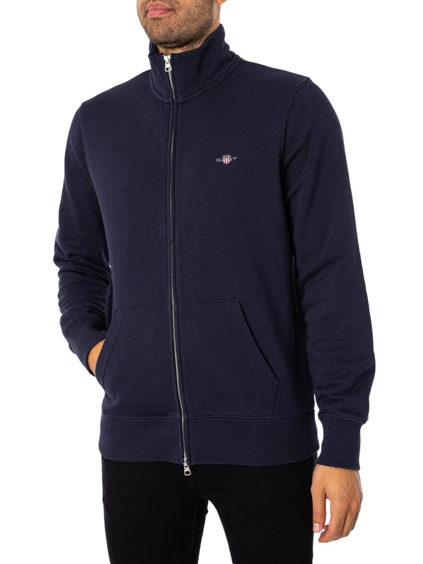 GANT Men's REG Shield Full Zip Sweatshirt, Evening Blue, Standard, Evening Blue, XXXL