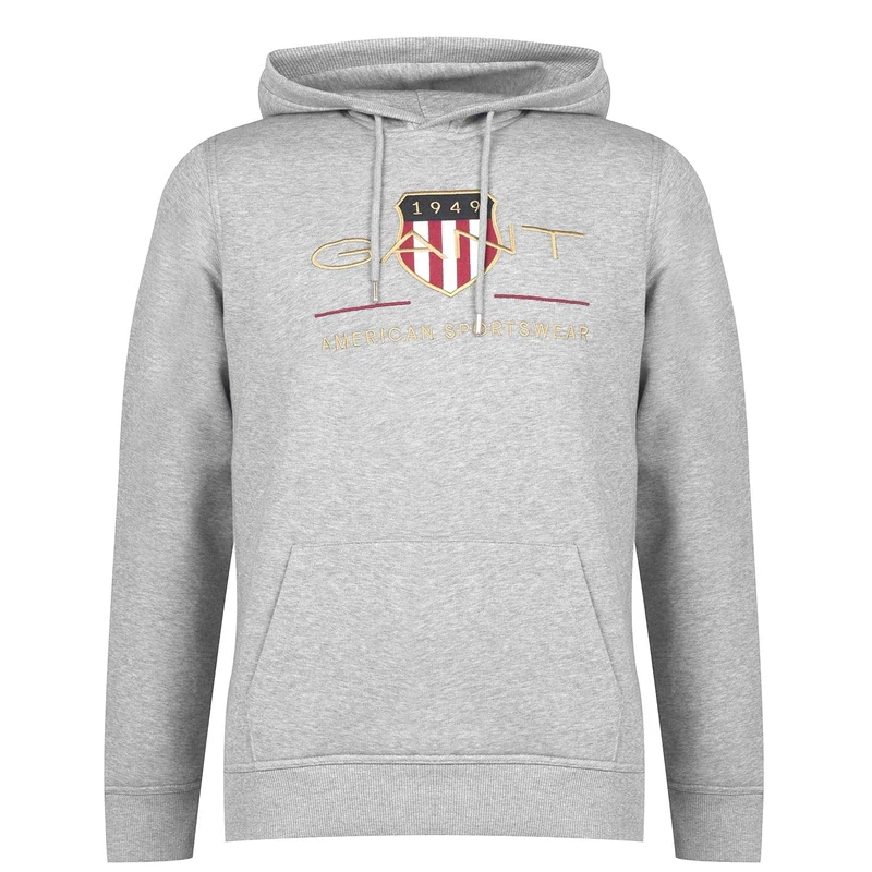 GANT Men's REG Archive Shield Hoodie, Grey Melange, Standard, grey melange, XXS