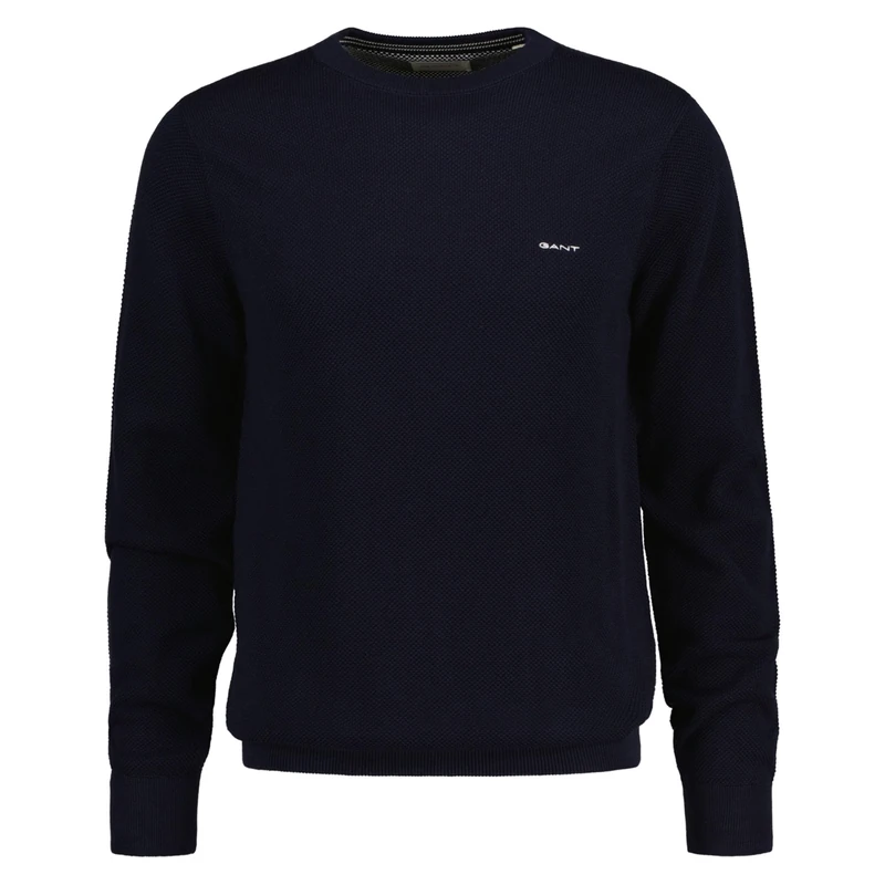 GANT Men's Cotton Pique C-Neck Pullover, Evening Blue, M