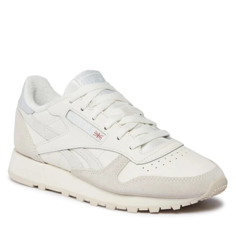 Reebok Women Classic Leather Sneaker, Chalk/Vintage Chalk S23-R/Feel Good Blue F23-R, 3.5