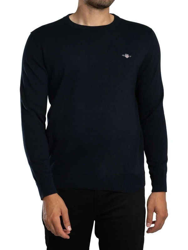 GANT Mens Cotton Crew Neck Sweater - Evening 433 - S