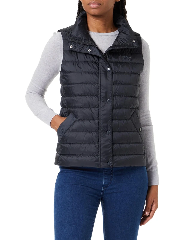 GANT Women's Light Down Gilet Vest, Black, Standard, black, S