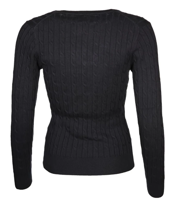 GANT Women's Stretch Cotton Cable V-Neck Pullover, Evening Blue, L