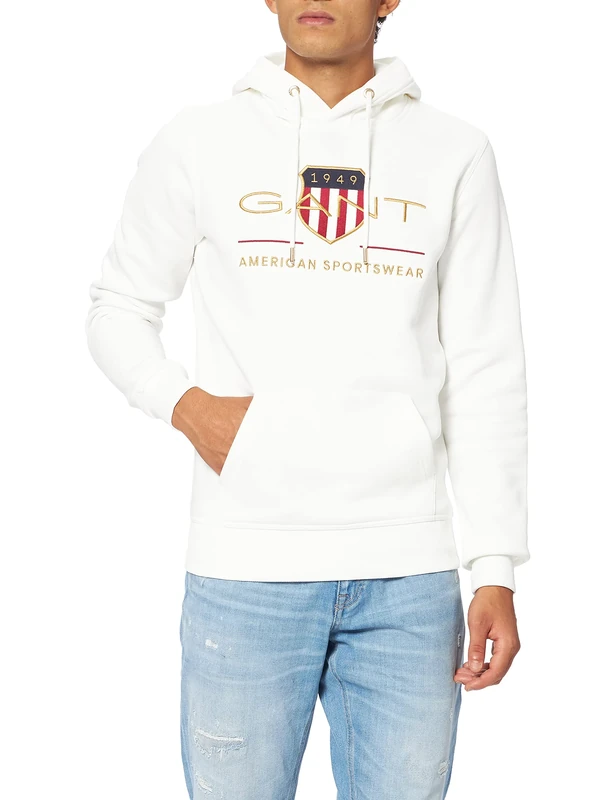 GANT Men's REG Archive Shield Hoodie Eggshell Standard, Eggshell, XXXXL