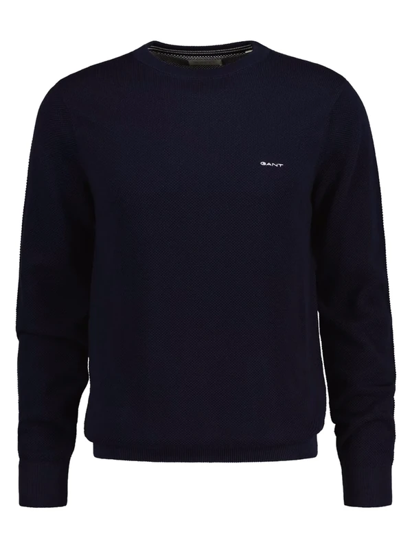 GANT Men's Cotton Pique C-neck Pullover Sweater , Evening Blue,4XL