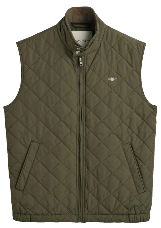 GANT Men's Quilted Windcheater Vest, Juniper Green, Standard, Juniper Green, S
