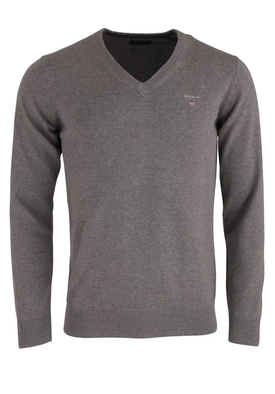 GANT Men's Classic Cotton V-Neck Pullover, Dark Grey Blend, M