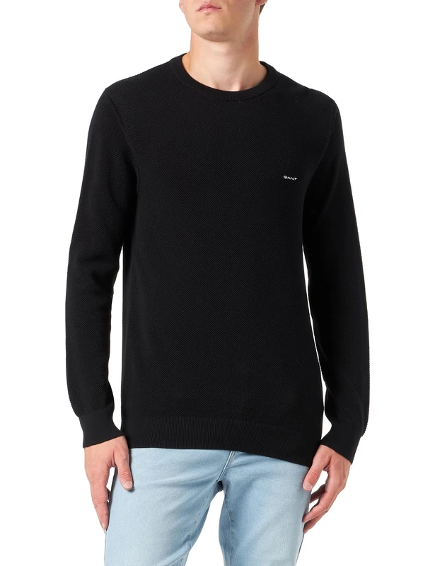 GANT Men's Cotton Pique C-neck Pullover Sweater , Black,4XL