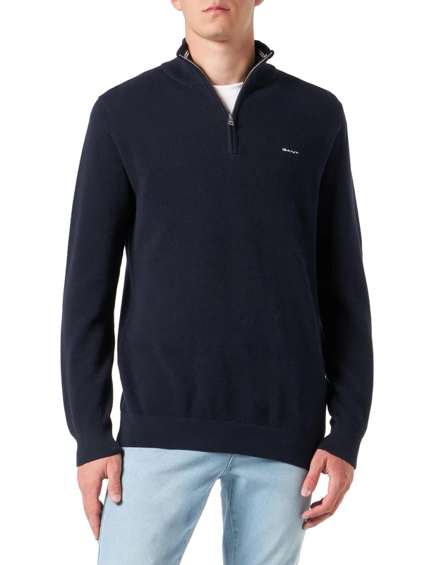 GANT Mens Half Zip Jumper Evening Blue L