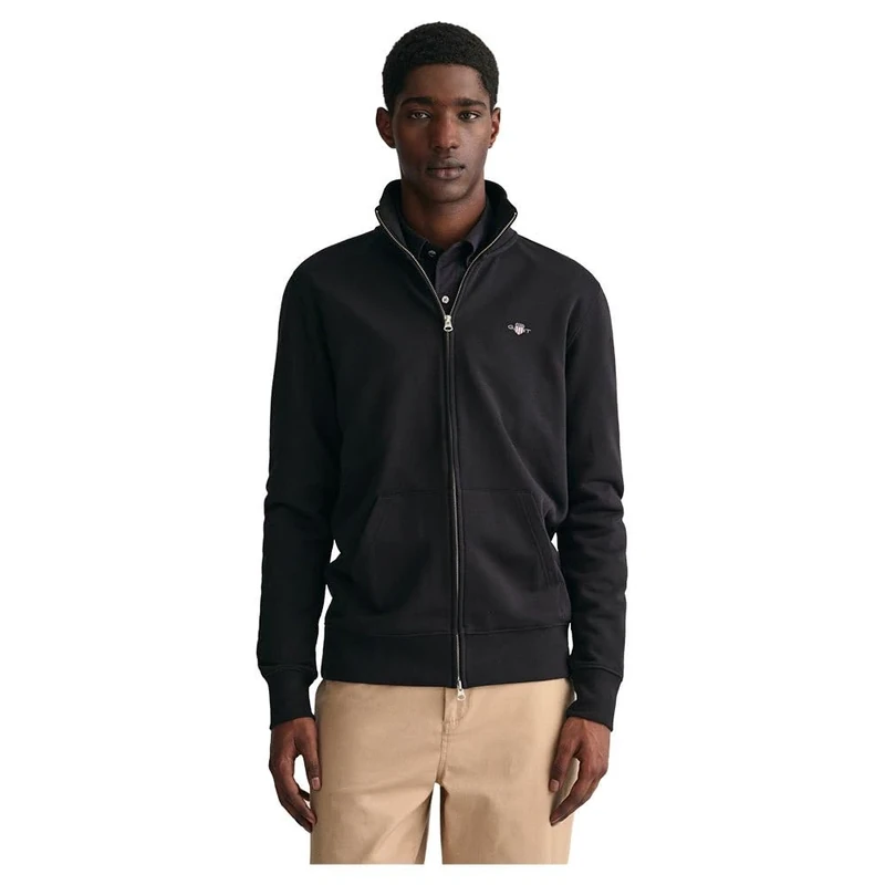 GANT Men's REG Shield Full Zip Sweatshirt, Black, Standard, black, M